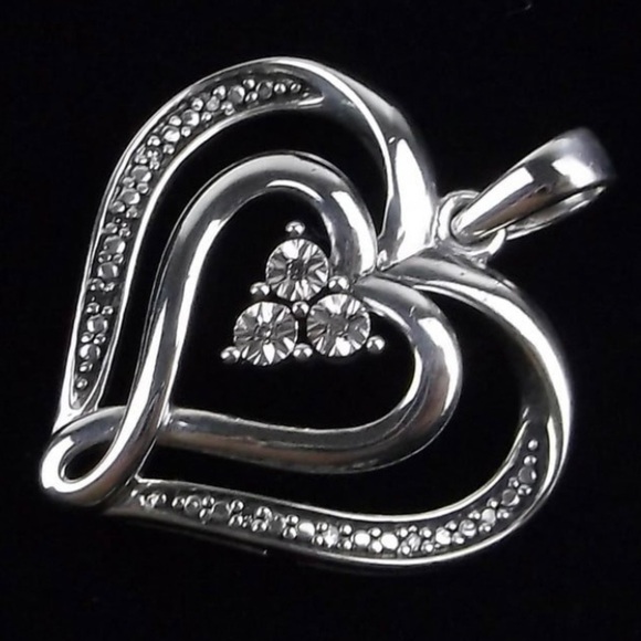 Vintage Sterling Silver Diamond Heart Pendant - Picture 1 of 2